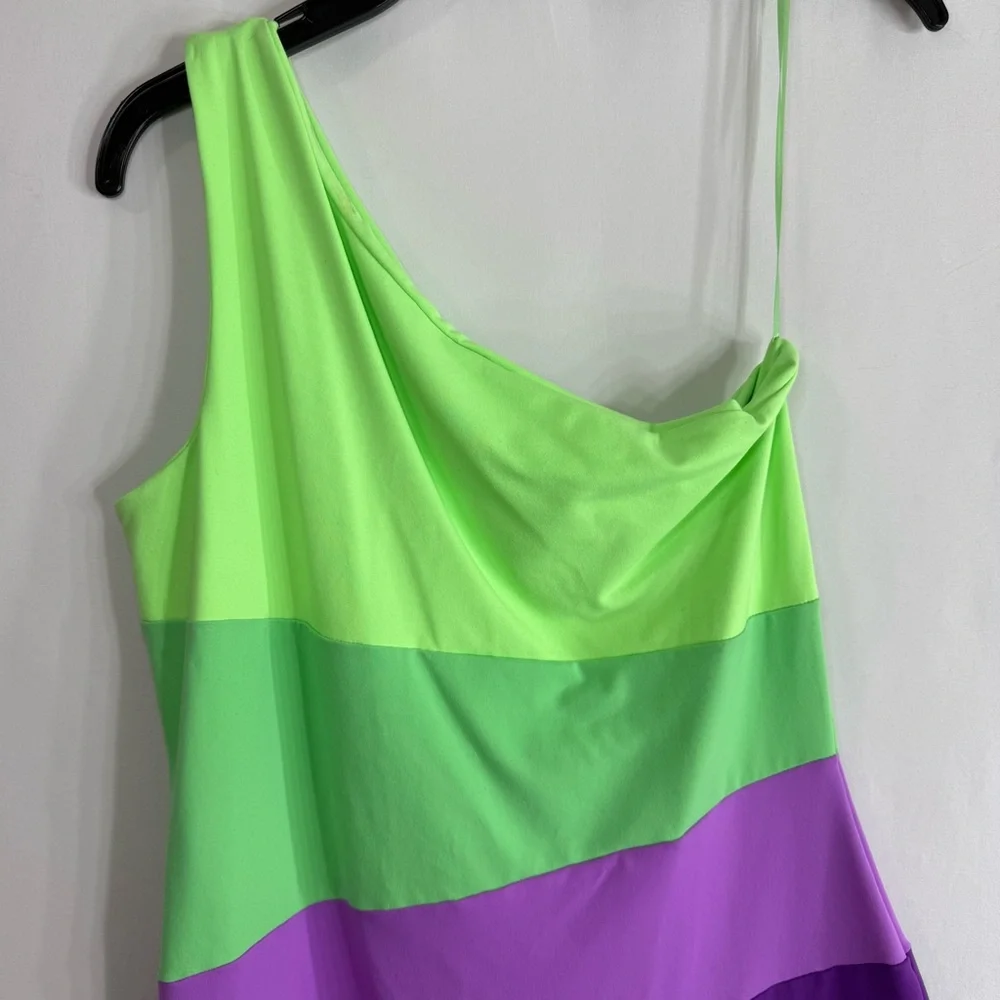 NWT Susana Monaco Colorblock One Shoulder Mini Dress “Maldives”, size L - Picture 3 of 8
